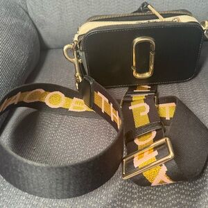 Black Crossbody Camera Bag with Gold Hardware